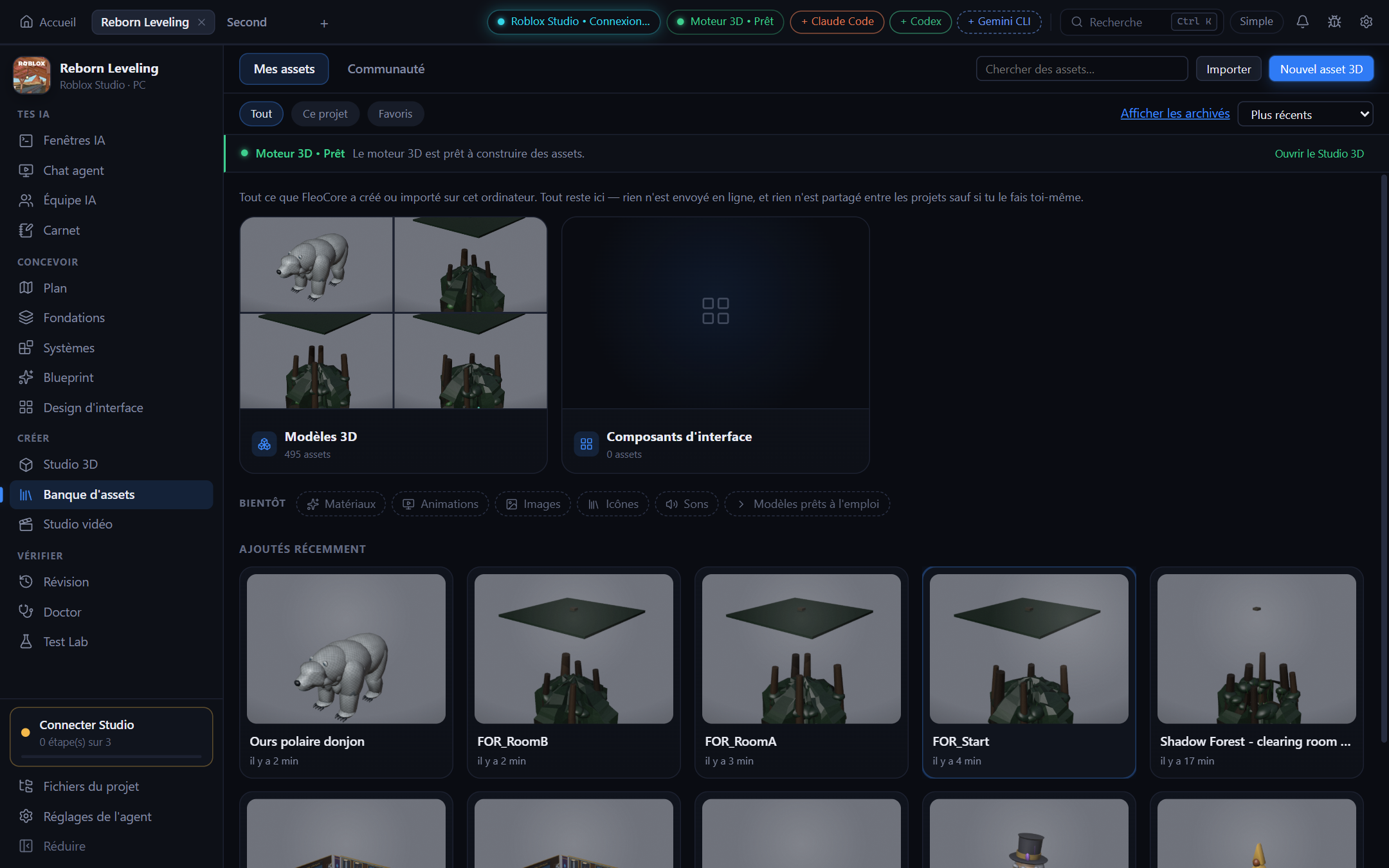 FleoCore, Banque d'assets : 495 modèles 3D sur cet ordinateur